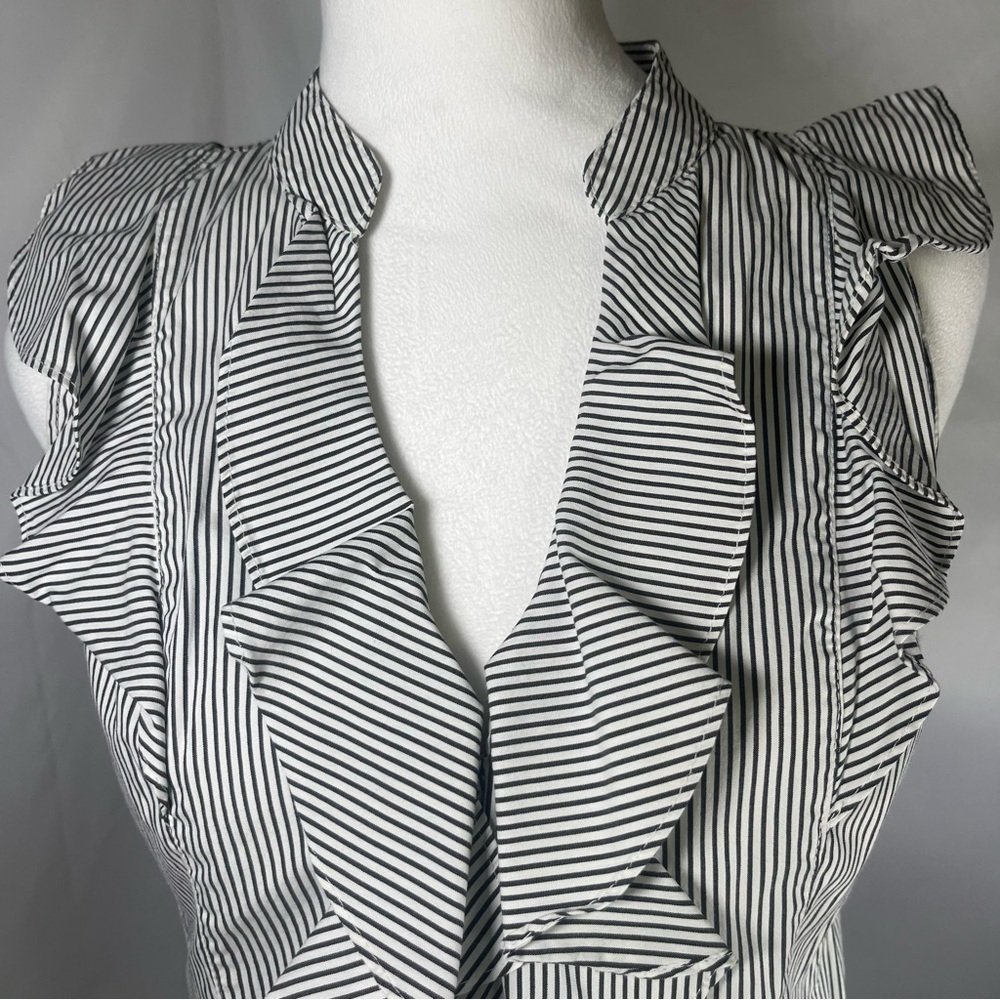 Express Striped Ruffle Sleeveless Top Gray & White Stripes Size Large - Picture 2 of 8